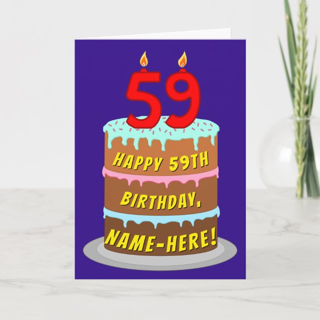 Carte 59e anniversaire : Fun Cake and Candles + Nom pers (Devant)