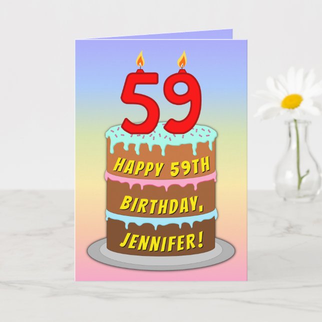Carte 59e anniversaire — Fun Cake & Candles, avec nom pe (Petite plante)