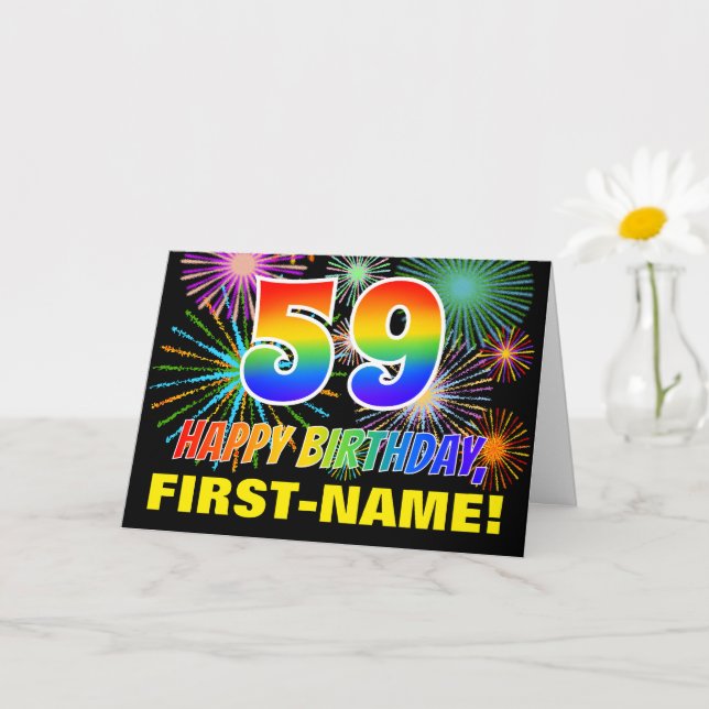 Carte 59e Anniversaire : Gras, Amusant, Feux d'Artifice, (Petite plante)