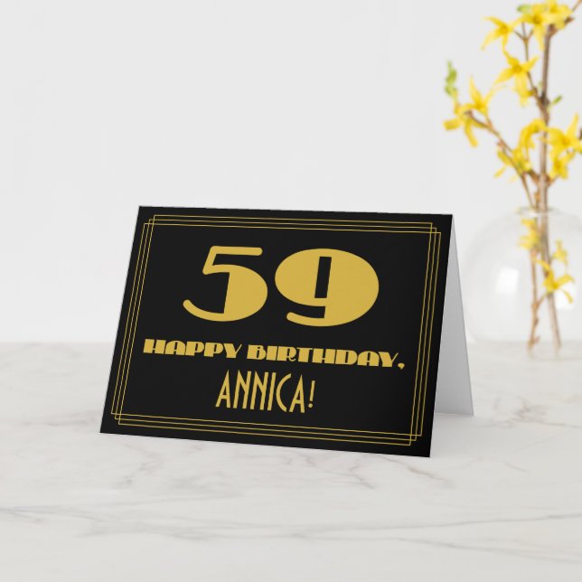 Carte 59e anniversaire : Nom + Art Déco Inspiré Look "59 (Fleur jaune)