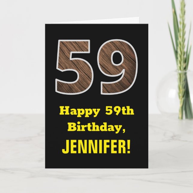 Carte 59e anniversaire : Nom, Motif Faux Wood Grain "59" (Devant)