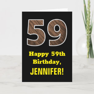 Carte 59e anniversaire : Nom, Motif Faux Wood Grain "59"