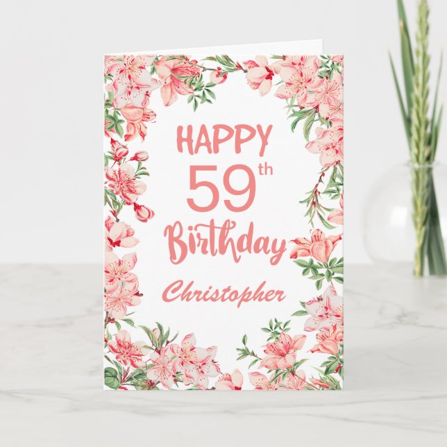 Carte 59e anniversaire Peach Peonies rose Aquarelle Flor (Devant)