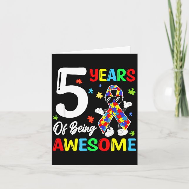 Carte 5 ans de ruban de naissance génial autism (Devant)