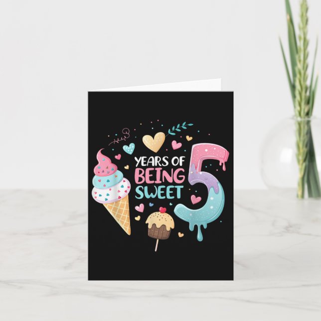 Carte 5 Ans D'Être Douce 5e Anniversaire Fille Crème de  (Devant)