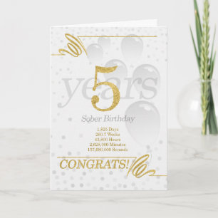 Carte 5 ans Sober Anniversaire Faux Gold Parties scintil