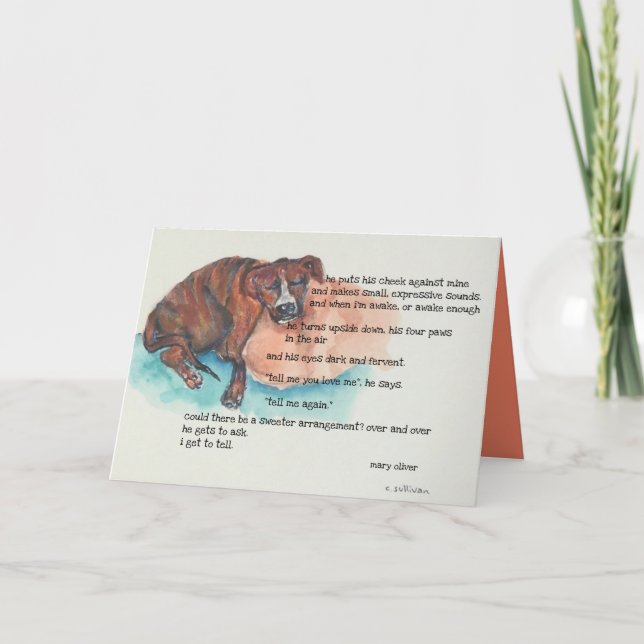 Carte #5 aquarelles de chiot secouru et poème Mary Olive (Devant)
