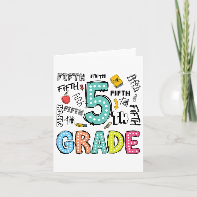 Carte 5e année typographie mignonne points retour à l'éc (Devant)