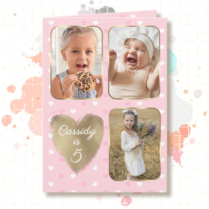 Carte 5e anniversaire 3 Collage de photos Cœurs roses or