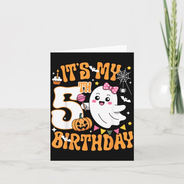 Carte 5e anniversaire 5 ans drôle Halloween fantôme (Devant)
