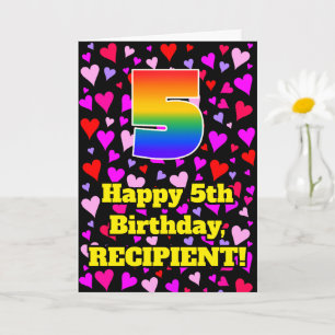 Carte 5e anniversaire : Amour Hearts Motif, Arc-en-ciel 