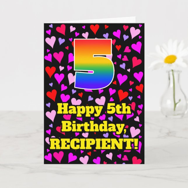 Carte 5e anniversaire : Amour Hearts Motif, Arc-en-ciel  (Petite plante)