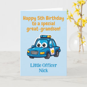 Carte 5e anniversaire arrière-petit-fils, voiture de pol