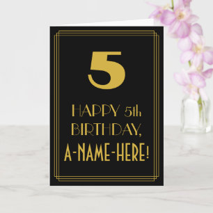 Carte 5e anniversaire ~ Art Déco Inspiré Look "5" & Nom
