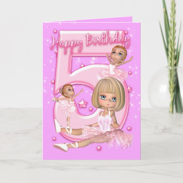 Carte 5e anniversaire avec Ballerina mignonne (Devant)