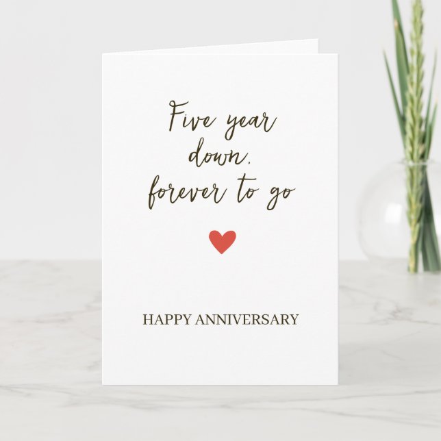 Carte 5e anniversaire – Cinq ans derrière et une éternit (Devant)