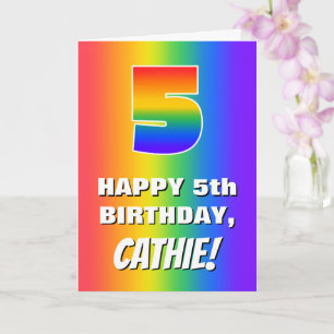 Carte 5e anniversaire : coloré, amusant Motif arc-en-cie