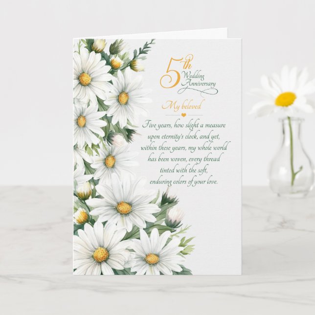 Carte 5e Anniversaire de Mariage Marguerites Sentimental (Petite plante)