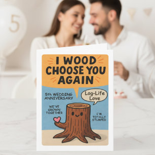 Carte 5e anniversaire de mariage Pun bois