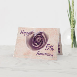 Carte 5e anniversaire du Mariage - Coeur de Rose violet