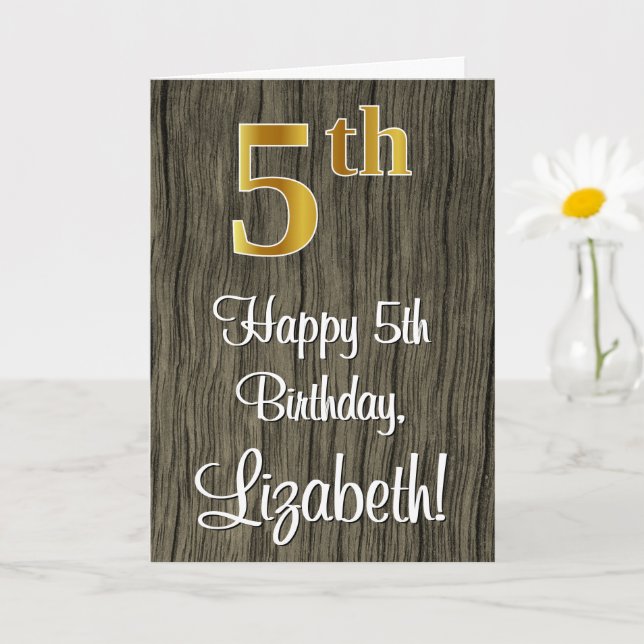 Carte 5e anniversaire : Elégant look d'or Faux #, Faux W (Petite plante)