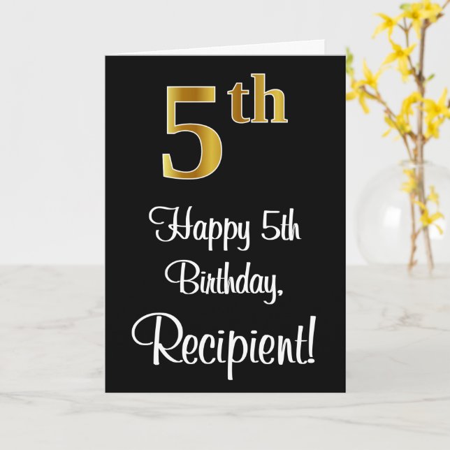 Carte 5e anniversaire ~ Elégant luxe Faux Gold Look # (Fleur jaune)