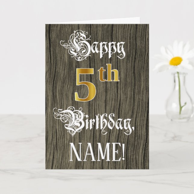 Carte 5e anniversaire : Faux Gold Look + Faux Wood Motif (Petite plante)