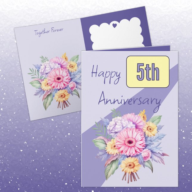 Carte 5e anniversaire gerbera fleurs pourpre (Créateur téléchargé)