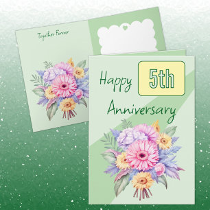 Carte 5e anniversaire gerbera fleurs vert