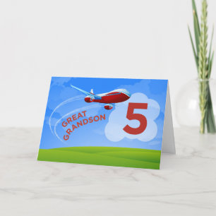 Carte 5e anniversaire, Grand-petit-fils, avion rouge