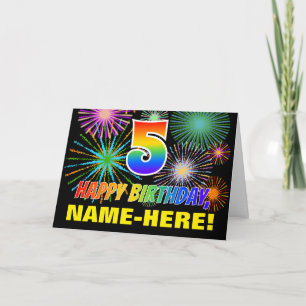 Carte 5e anniversaire : Gras, Amusement, Feu d'artifice,