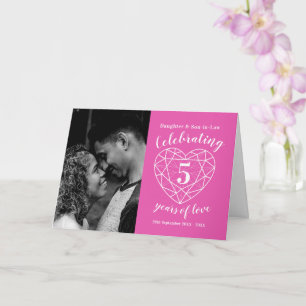 Carte 5e anniversaire Mariage coeur rose tourmaline