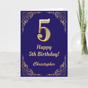 Carte 5e anniversaire Marine Bleu et Parties scintillant