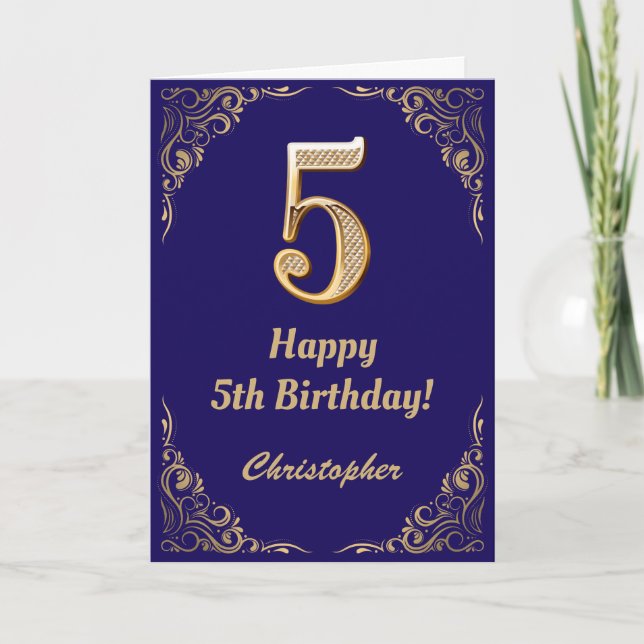 Carte 5e anniversaire Marine Bleu et Parties scintillant (Devant)