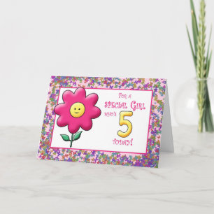 Carte 5e anniversaire mignon Fleur rose et