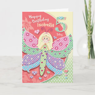 Carte 5e anniversaire, minuscule, mignonne papillon-fill