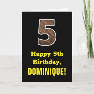 Carte 5e anniversaire : Nom, Motif Faux Wood Grain "5"
