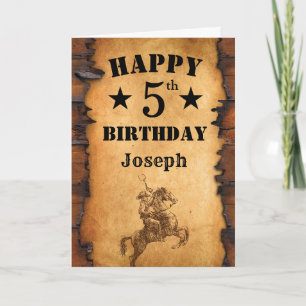 Carte 5e anniversaire Pays rustique Western Cowboy Horse