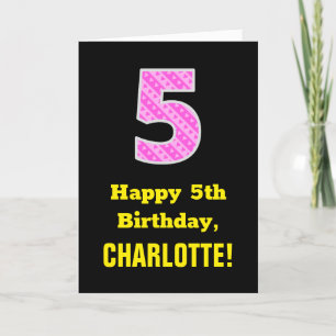 Carte 5e anniversaire : Pink Stripes and Hearts "5" + No