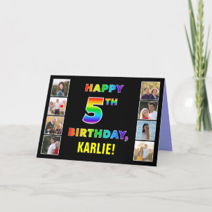 Carte 5e anniversaire : Rainbow Text, Custom Photos & Na