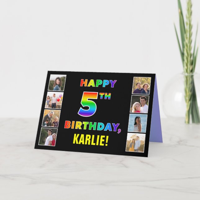 Carte 5e anniversaire : Rainbow Text, Custom Photos & Na (Devant)
