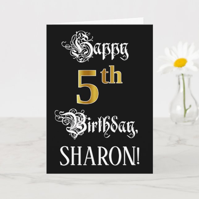 Carte 5e anniversaire — Script fantaisie; look or Faux;  (Petite plante)