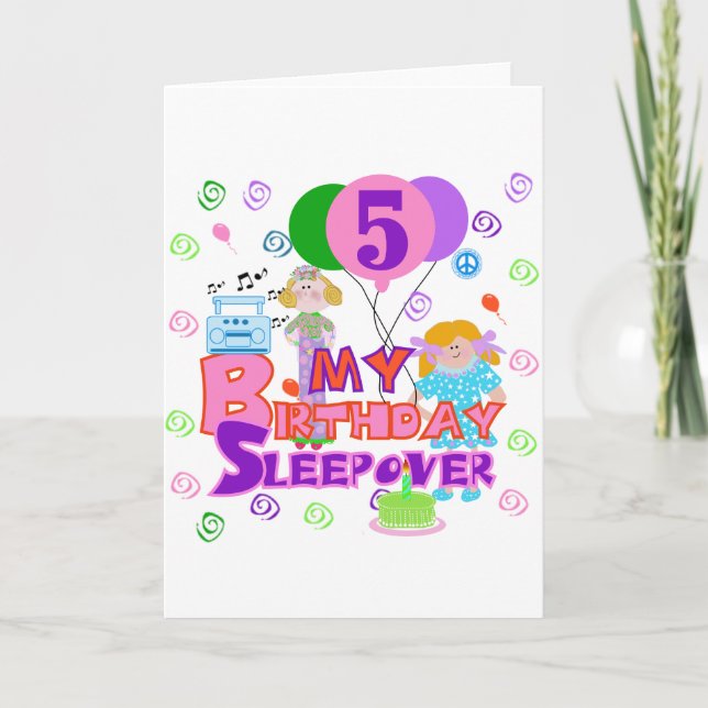 Carte 5e anniversaire Sleepover T-shirts et cadeaux (Devant)