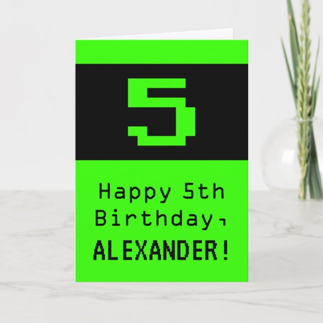 Carte 5e anniversaire : style nerd / geek "5" et nom (Devant)