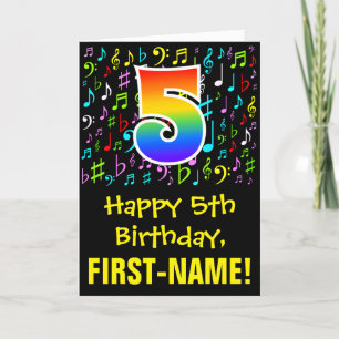 Carte 5e anniversaire : Symboles de musique colorée + Ar