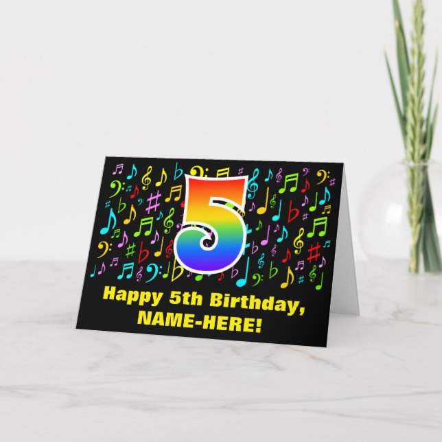 Carte 5e anniversaire - Symboles de musique colorée et a (Devant)
