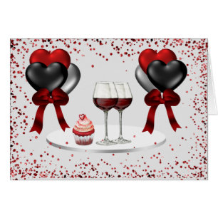 Carte 5x7 Amour en Blanc avec Coeurs Rouge et Noir