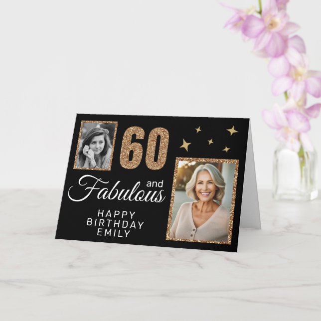 Carte 60 and Fabulous Gold Glitter 2 Photo 60th Birthday (Orchidée)
