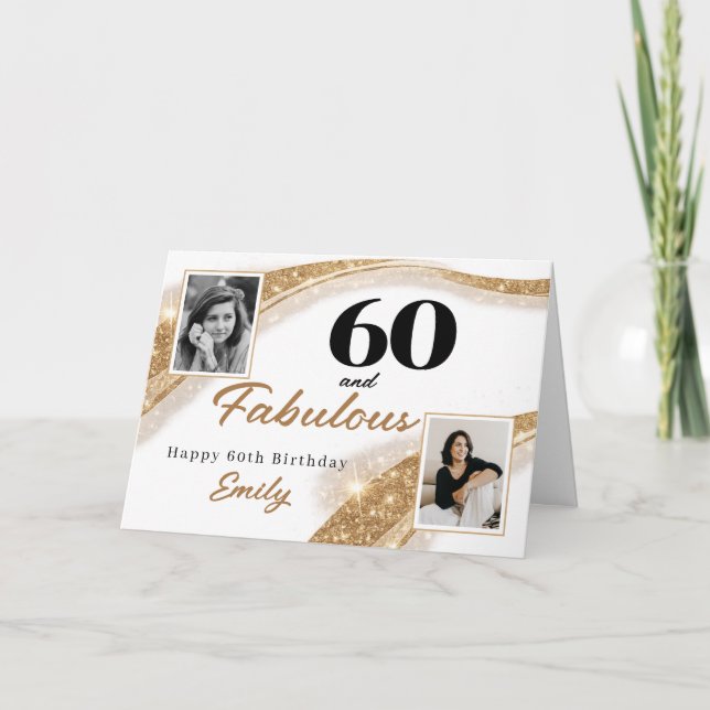 Carte 60 and Fabulous Gold Glitter Photo 60th Birthday (Devant)