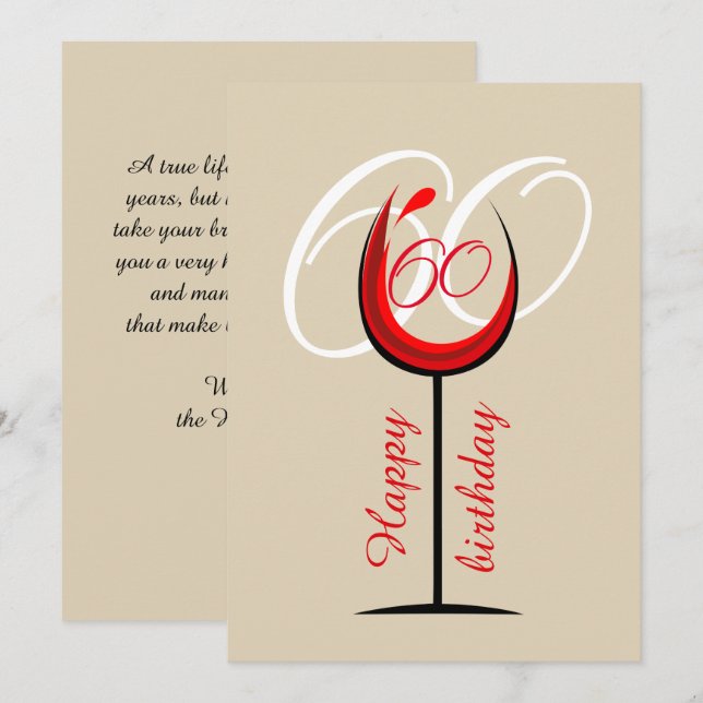 Carte 60 ans écriture moderne Verre à vin rouge   (Devant / Derrière)